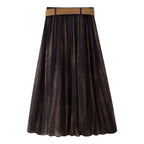 Women's Fuzzy Printing Belt Large Swing Midi Skirt
