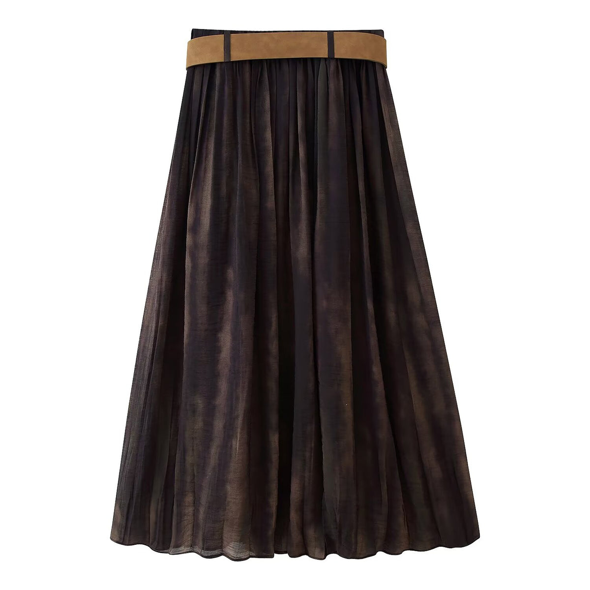 Women's Fuzzy Printing Belt Large Swing Midi Skirt