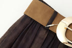 Women's Fuzzy Printing Belt Large Swing Midi Skirt