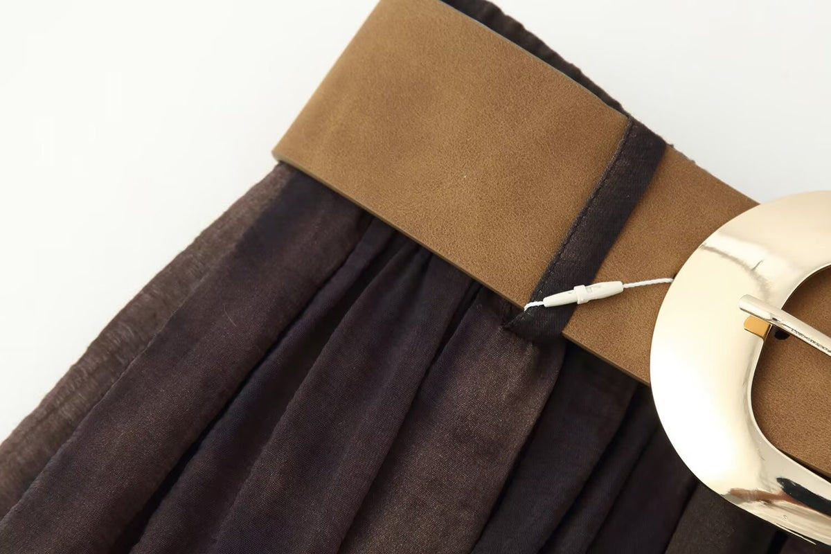 Women's Fuzzy Printing Belt Large Swing Midi Skirt