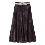 Women's Fall with Belt Printing Midi Skirt