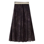 Women's Fall with Belt Printing Midi Skirt