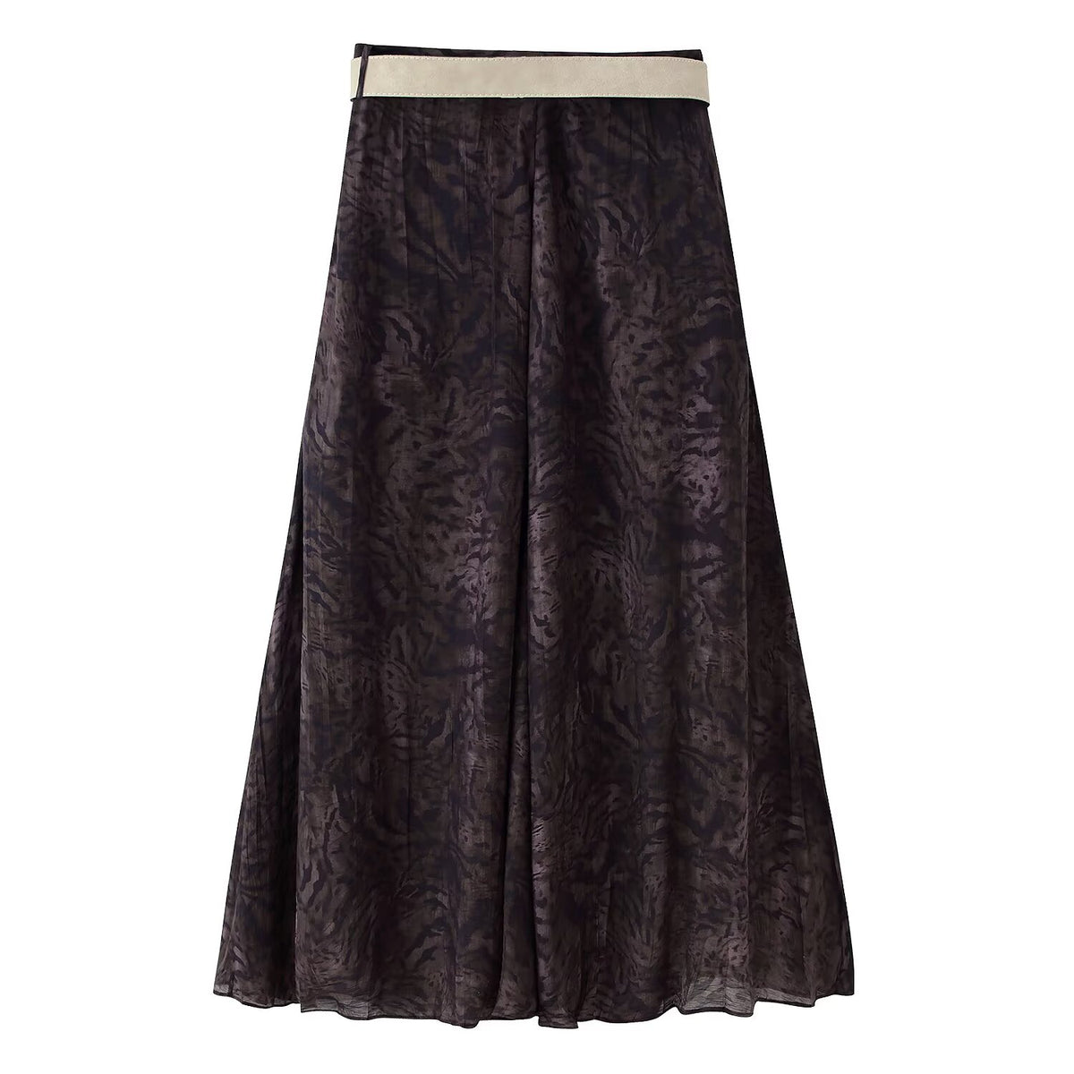 Women's Fall with Belt Printing Midi Skirt