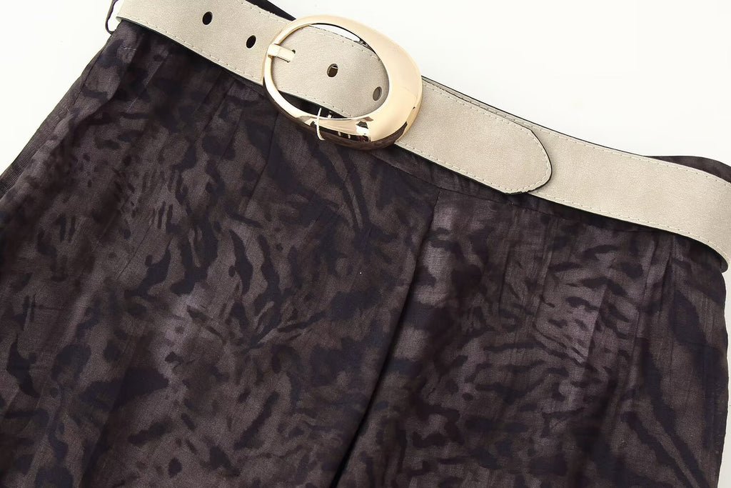 Women's Fall with Belt Printing Midi Skirt
