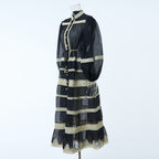 Autumn Long-Sleeve Lace Patchwork Striped Dress