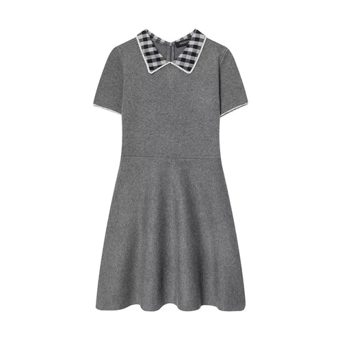 Autumn Tight Waist Slim Fit Plaid Neckline Stitching Dress A line Knitted Short Skirt Women