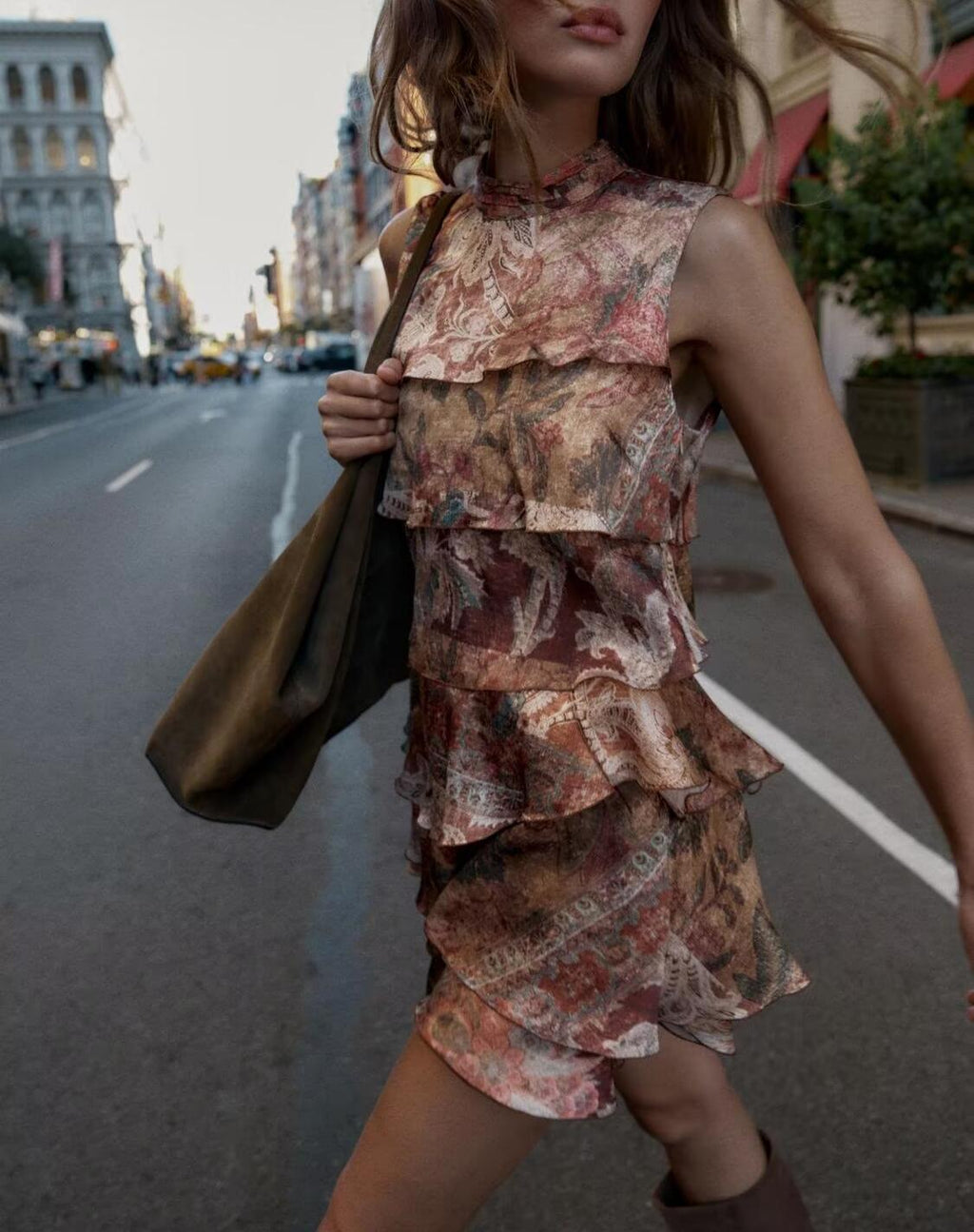 Fall Printing Laminated Decoration Mini Dress