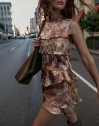 Fall Printing Laminated Decoration Mini Dress