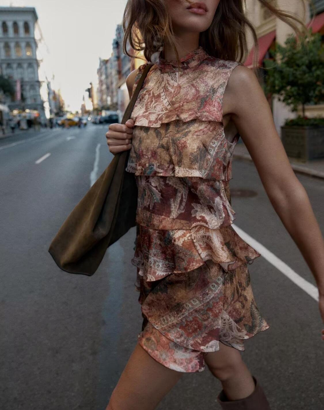 Fall Printing Laminated Decoration Mini Dress