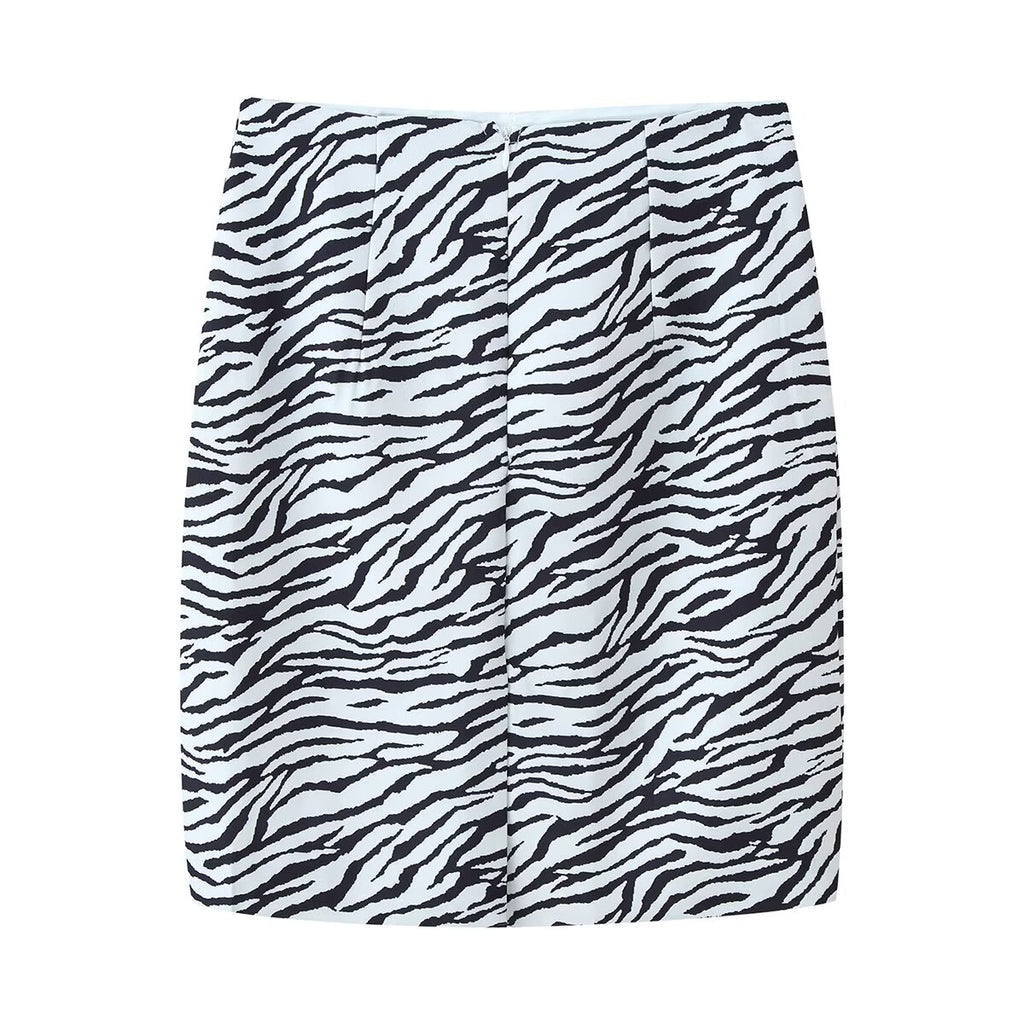 Women's Zebra Pattern Twill Blazer and Skirt Two-Piece Set