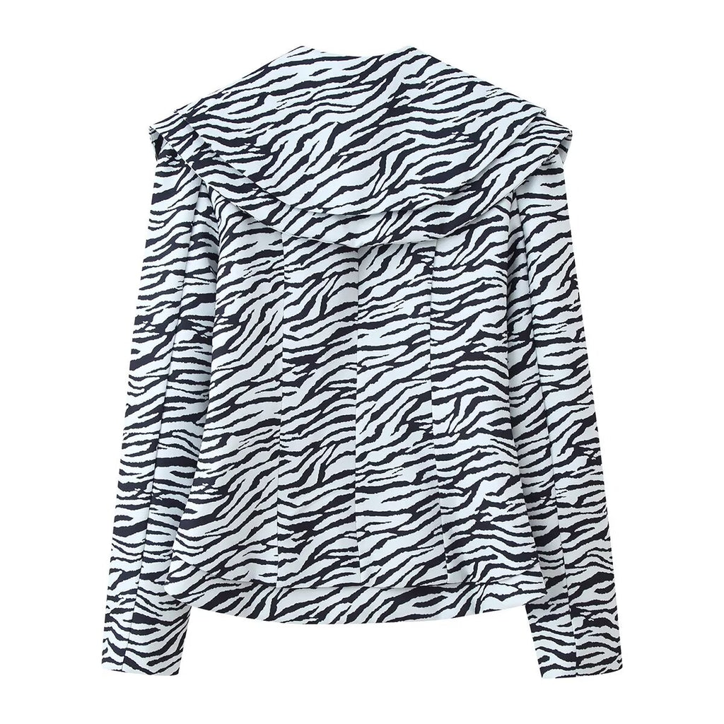 Women's Zebra Pattern Twill Blazer and Skirt Two-Piece Set