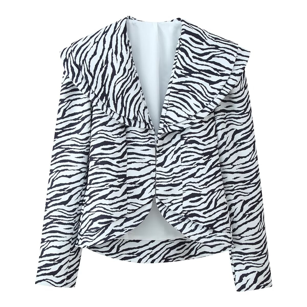 Women's Zebra Pattern Twill Blazer and Skirt Two-Piece Set