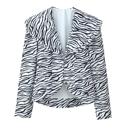 Women Zebra Pattern Twill Blazer Split Skirt Set