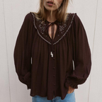 Women's Long Sleeve Casual Beaded Embroidered Shirt