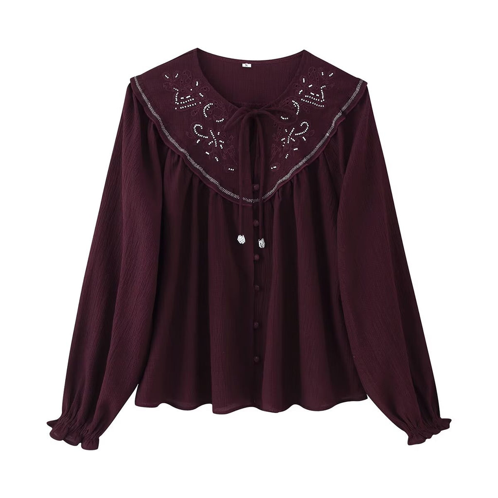 Women's Long Sleeve Casual Beaded Embroidered Shirt