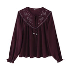 Women's Long Sleeve Casual Beaded Embroidered Shirt