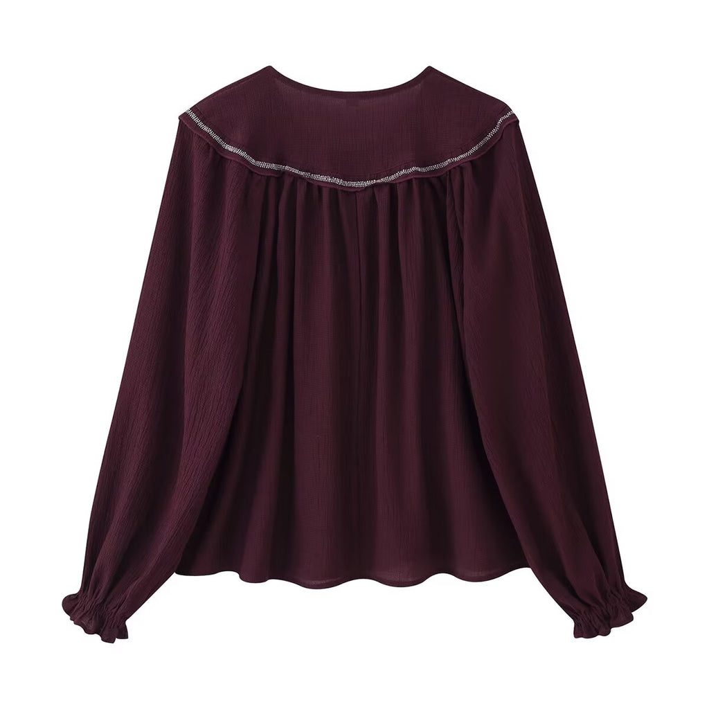 Women's Long Sleeve Casual Beaded Embroidered Shirt