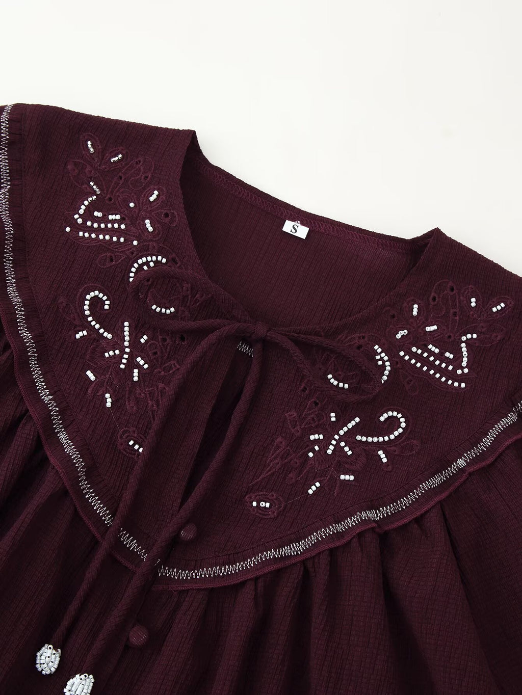 Women's Long Sleeve Casual Beaded Embroidered Shirt