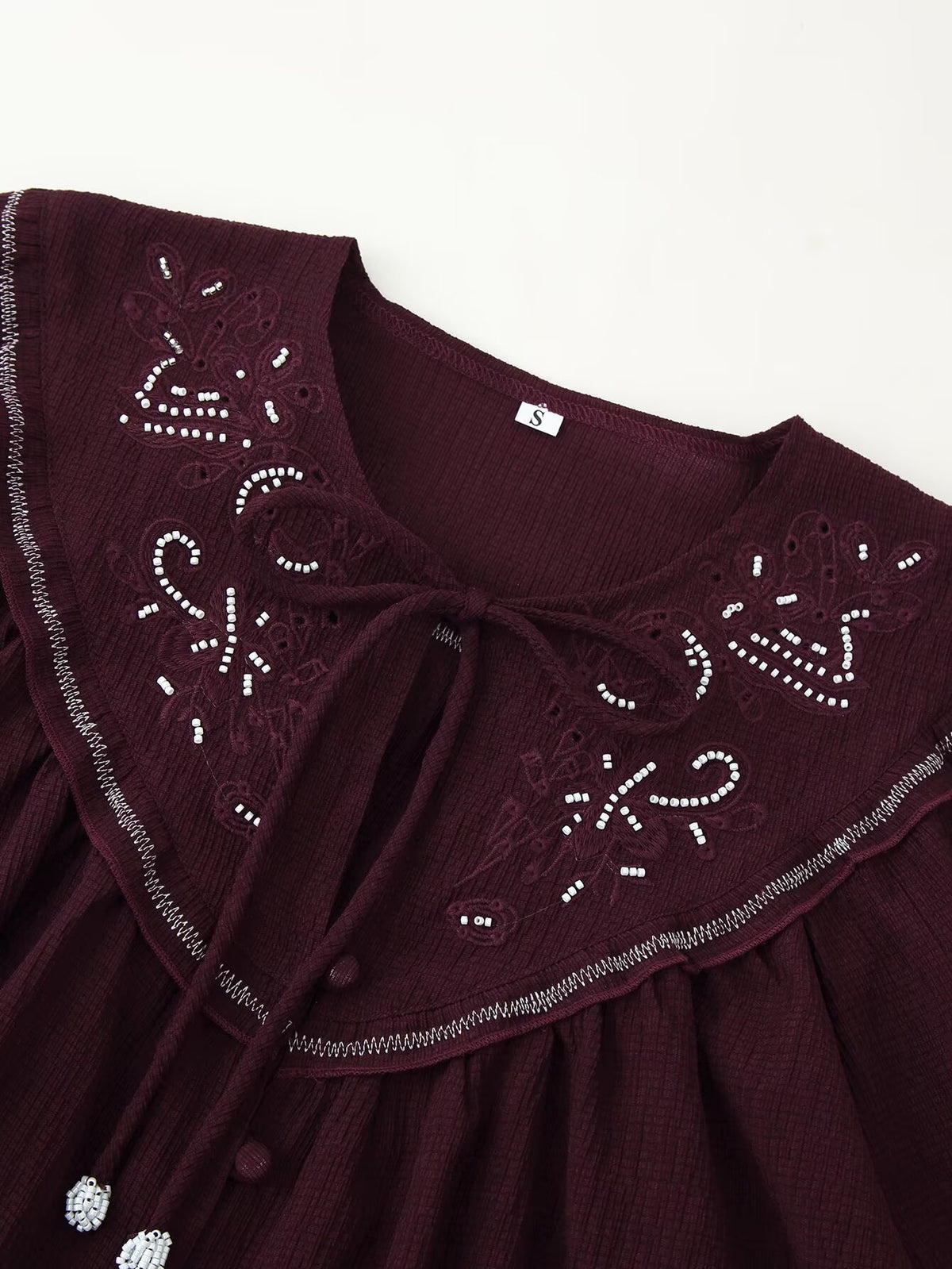 Women's Long Sleeve Casual Beaded Embroidered Shirt