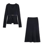Women's Summer Knitted Belt Overskirt Coordinated Two-Piece Set