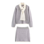 Women's Configuration Scarf Contrast Autumn Coordinated Two-Piece Set
