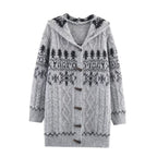 Women's Saw Wear Stylish Simple Hooded Horn Button Knitted Jacket