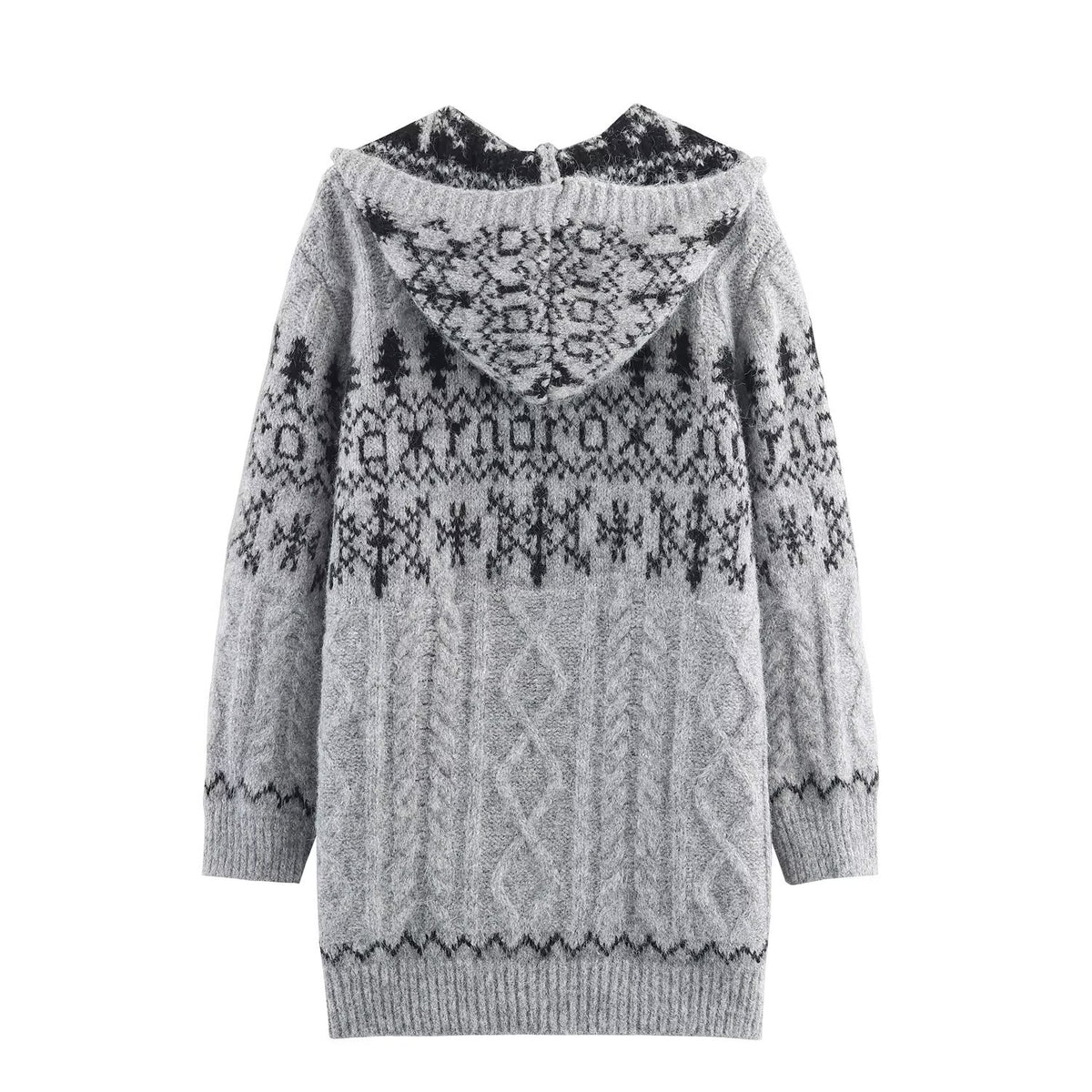 Women's Saw Wear Stylish Simple Hooded Horn Button Knitted Jacket