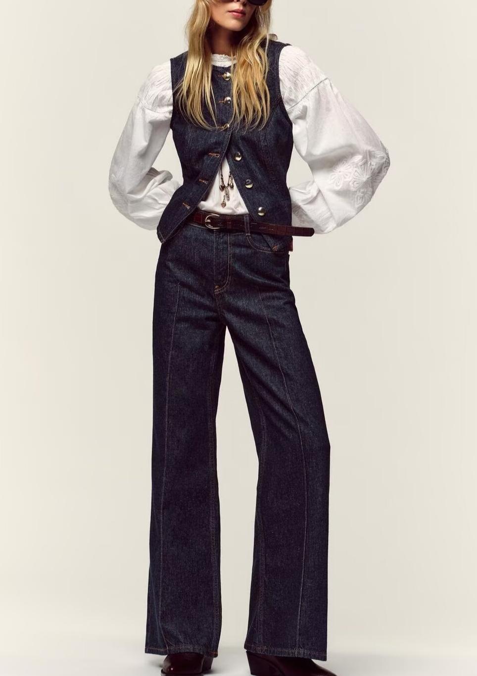 Women's Autumn Women Clothing Casual Denim Vest Belt Pants