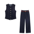 Women's Autumn Women Clothing Casual Denim Vest Belt Pants