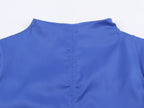 Women's Clothing Fall Retro Blue Pullover Pleated Shirt