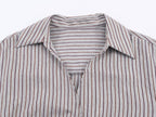 Women's Collared Long Sleeve Double Breasted Striped Bow Shirt Top