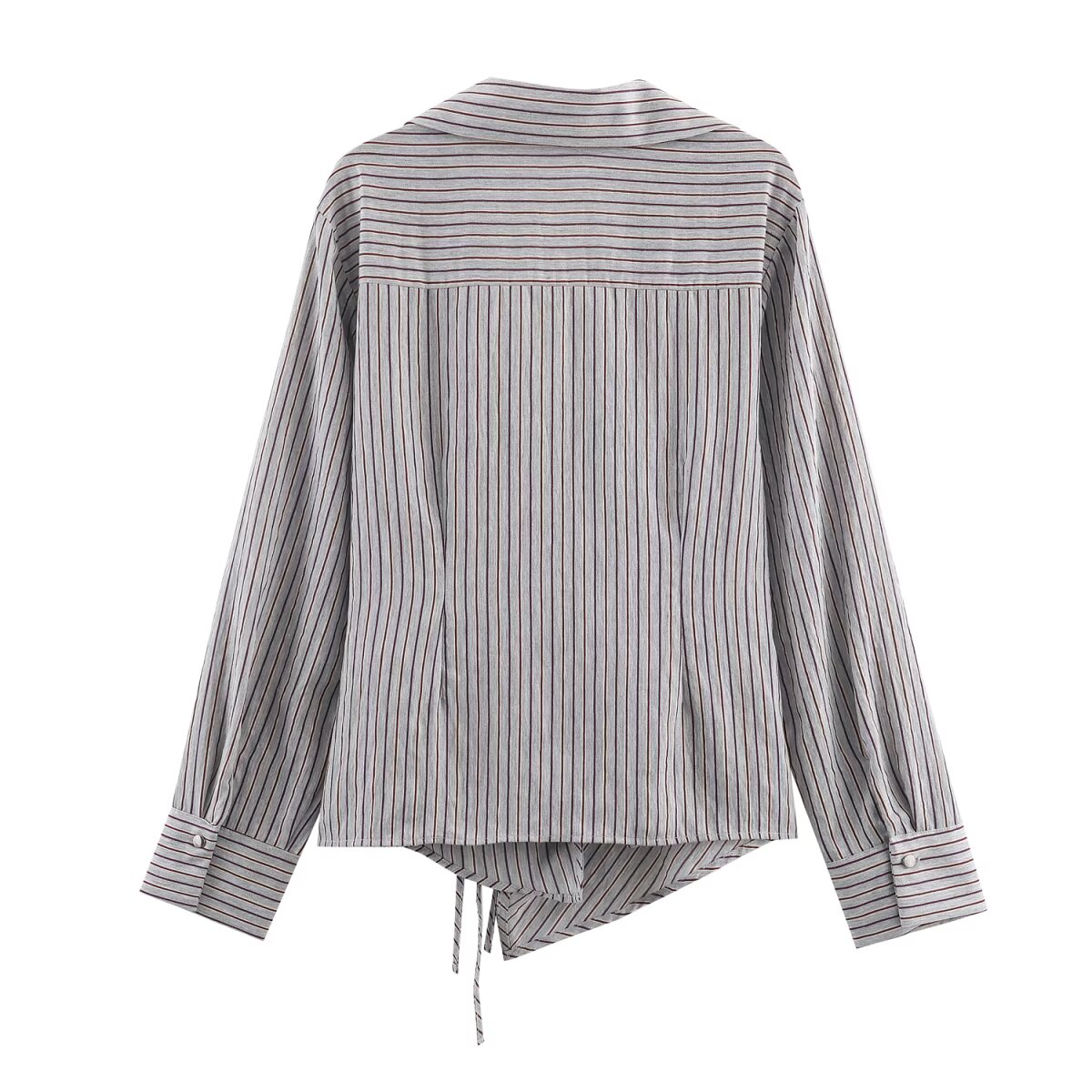 Women's Collared Long Sleeve Double Breasted Striped Bow Shirt Top