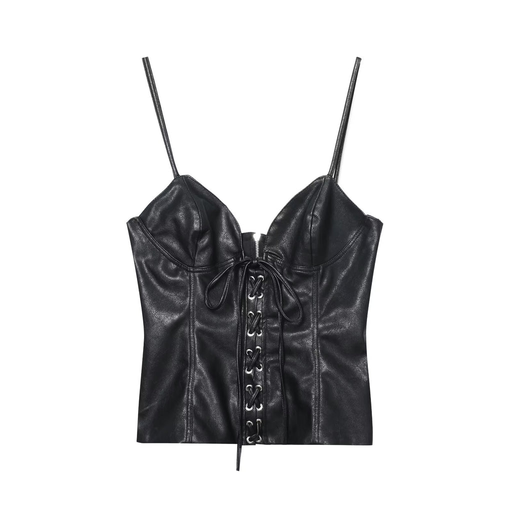 Best Casual Faux Leather Bow Suspenders Top