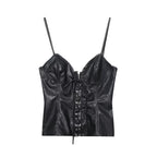 Best Casual Faux Leather Bow Suspenders Top