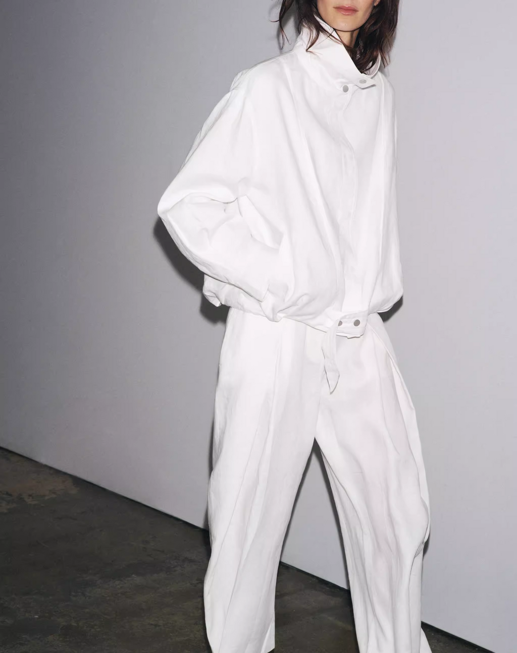 Women's At Linen Bomber Jacket Coat Trousers Two Piece Sets