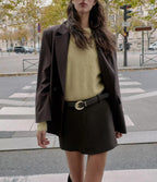 Autumn Padded Shoulder Double Breasted Suit Belt Culottes