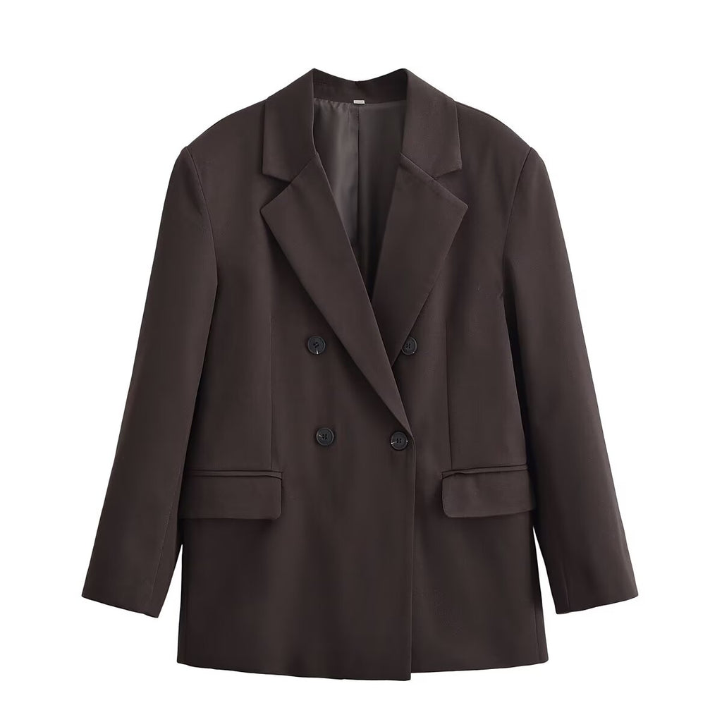 Autumn Padded Shoulder Double Breasted Suit Belt Culottes