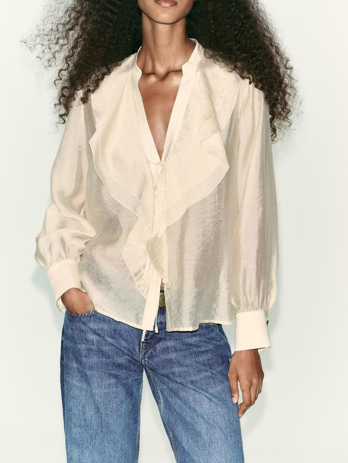 Women's Womenclothing Laminated Decoration Bow Shirt