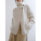 Women's Autumn Winter Retro Twist Asymmetric Collared Cardigan
