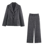 Women Clothing Autumn Winter Elegant Blazer Pant Sets