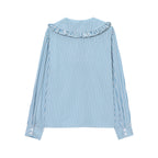 Women's Wooden Ear Striped Shirt Doll Collar Elegant