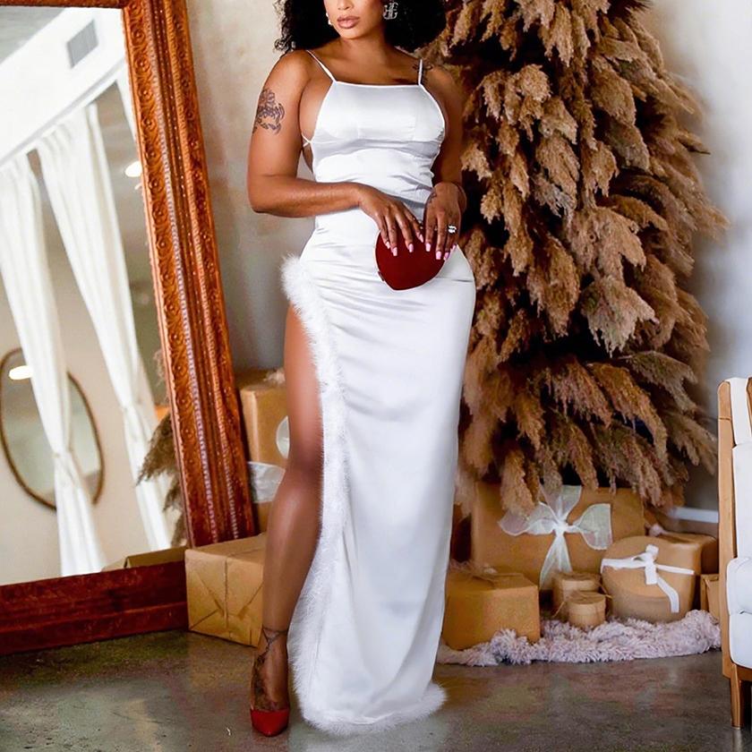 Women's Spaghetti-Strap Backless Tie Split Maxi Dress