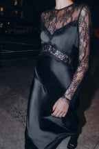 Women's Crew-Neck Lace Patchwork Long-Sleeve Dress