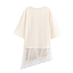 Women's Autumn Women Clothing Round Neck Short Sleeve Stitching Lace T Shirt