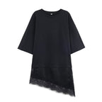 Women's Autumn Women Clothing Round Neck Short Sleeve Stitching Lace T Shirt