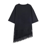 Women's Autumn Women Clothing Round Neck Short Sleeve Stitching Lace T Shirt