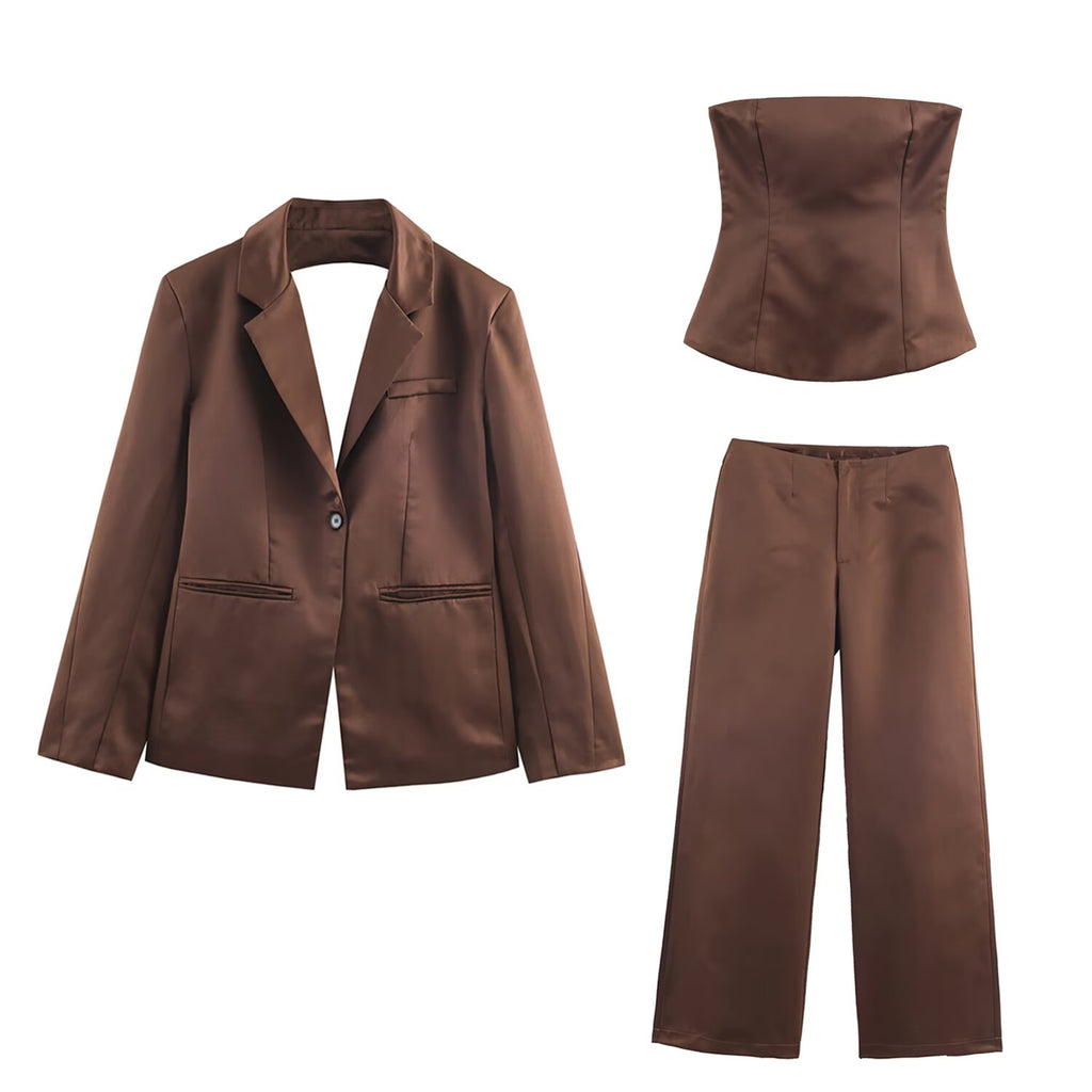 Women Clothing Backless Design Tube Top Casual Pants Sets