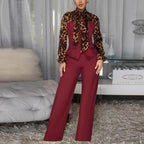 Autumn Leopard Print Collar Shirt Casual Set