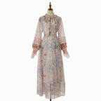 Women's Printed Tie-Neck Long-Sleeve Top & Maxi Skirt Set