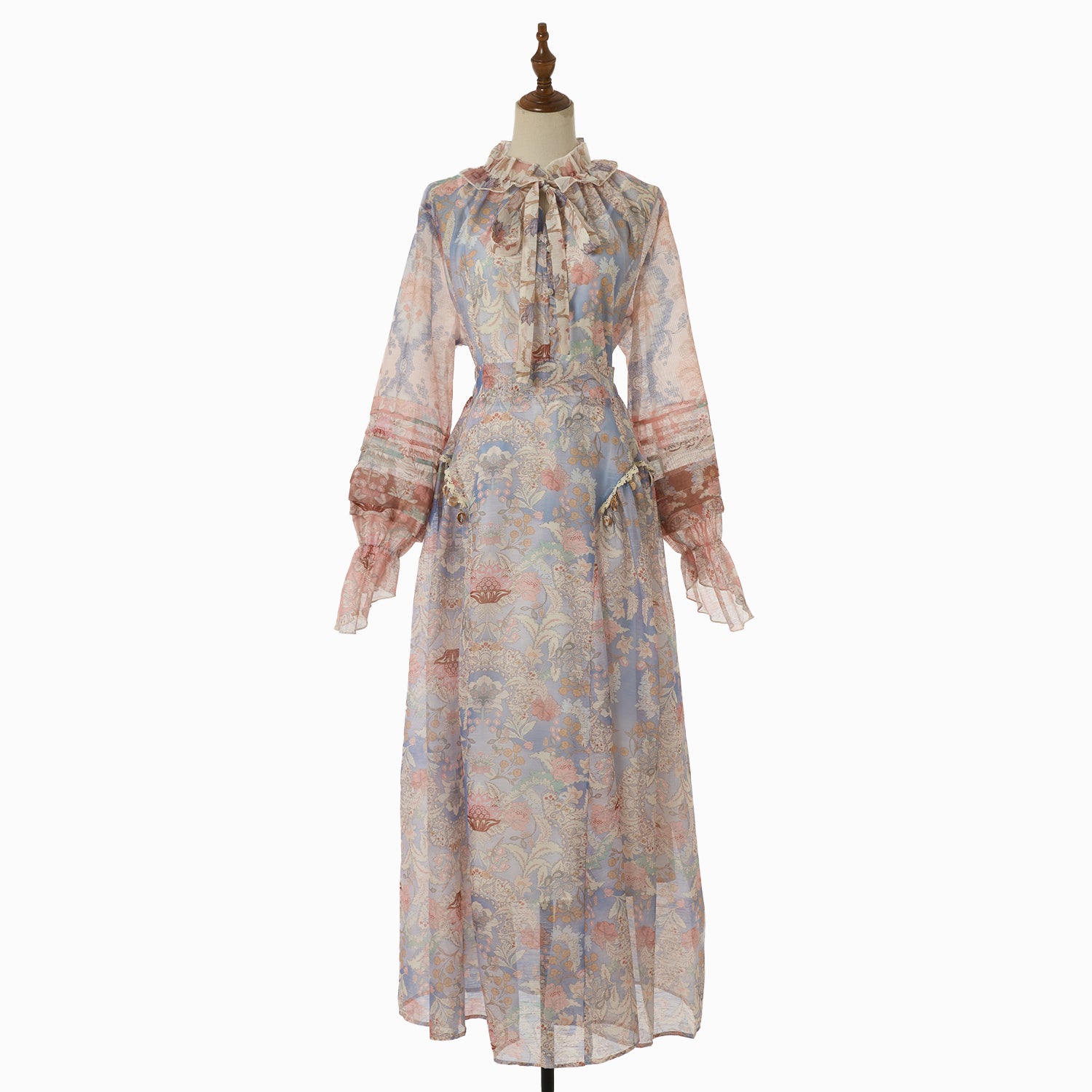 Women's Printed Tie-Neck Long-Sleeve Top & Maxi Skirt Set